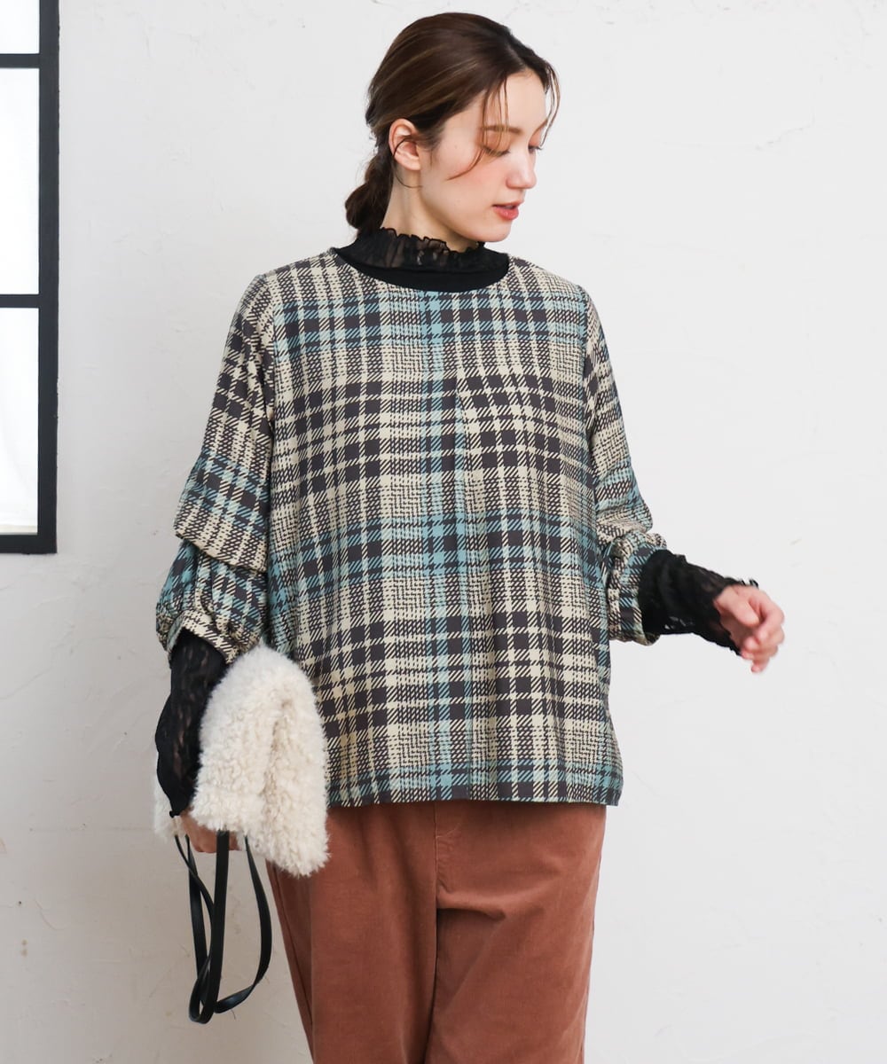 OLKLD17054 eur3(エウルキューブ) 【大きいサイズ】レースコンビトップス ブラック