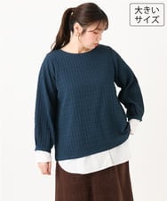 OLKLD19069 eur3(エウルキューブ) 【大きいサイズ】千鳥ジャカードカットソー ネイビー