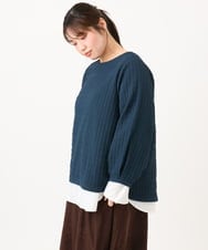 OLKLD19069 eur3(エウルキューブ) 【大きいサイズ】千鳥ジャカードカットソー ネイビー