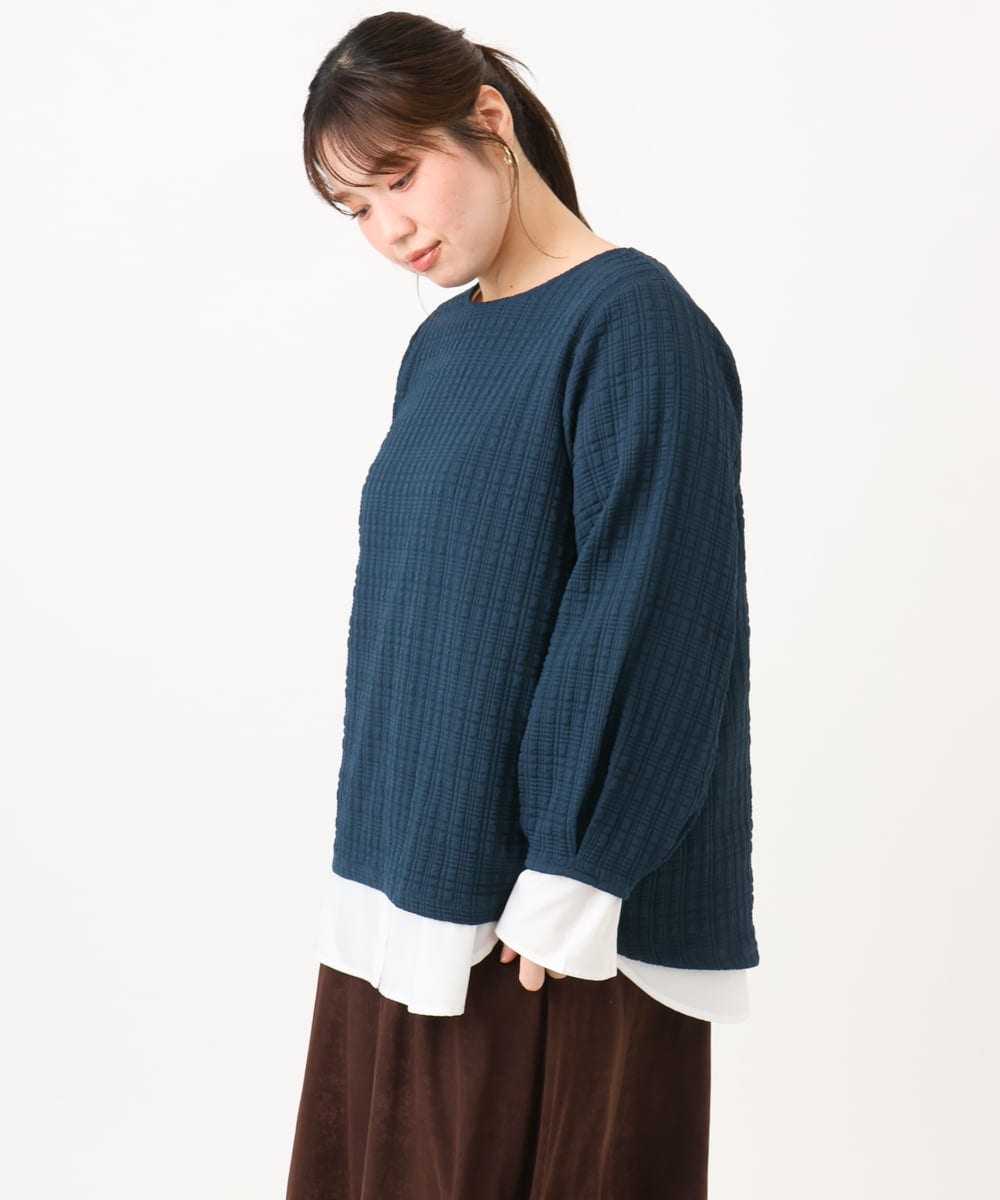 OLKLD19069 eur3(エウルキューブ) 【大きいサイズ】千鳥ジャカードカットソー ネイビー