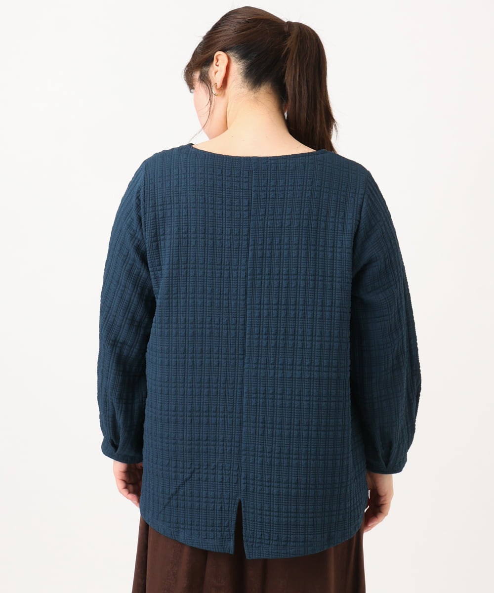 OLKLD19069 eur3(エウルキューブ) 【大きいサイズ】千鳥ジャカードカットソー ネイビー