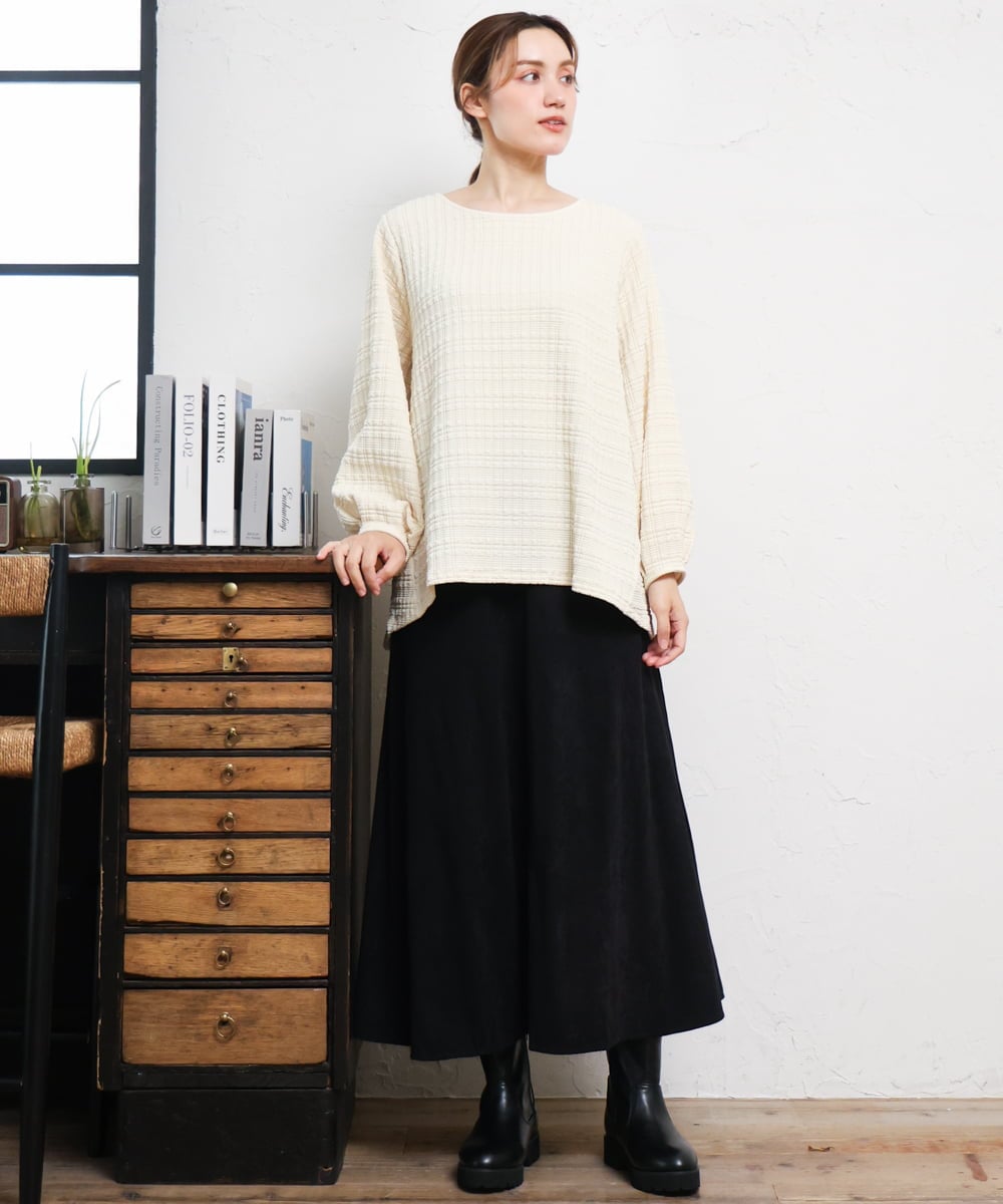 OLKLD19069 eur3(エウルキューブ) 【大きいサイズ】千鳥ジャカードカットソー アイボリー
