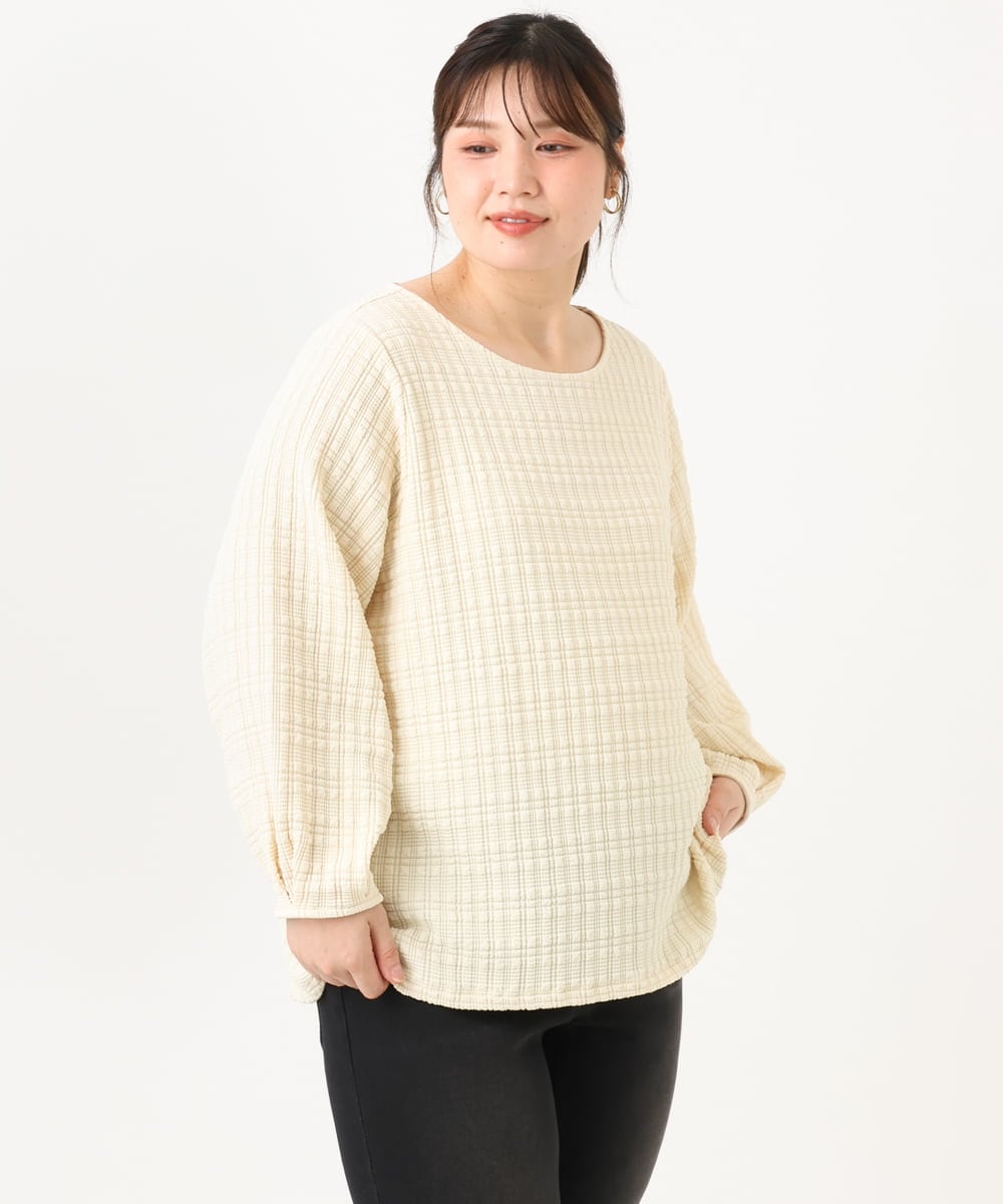 OLKLD19069 eur3(エウルキューブ) 【大きいサイズ】千鳥ジャカードカットソー アイボリー