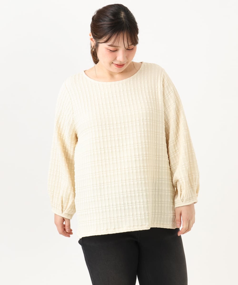 OLKLD19069 eur3(エウルキューブ) 【大きいサイズ】千鳥ジャカードカットソー アイボリー