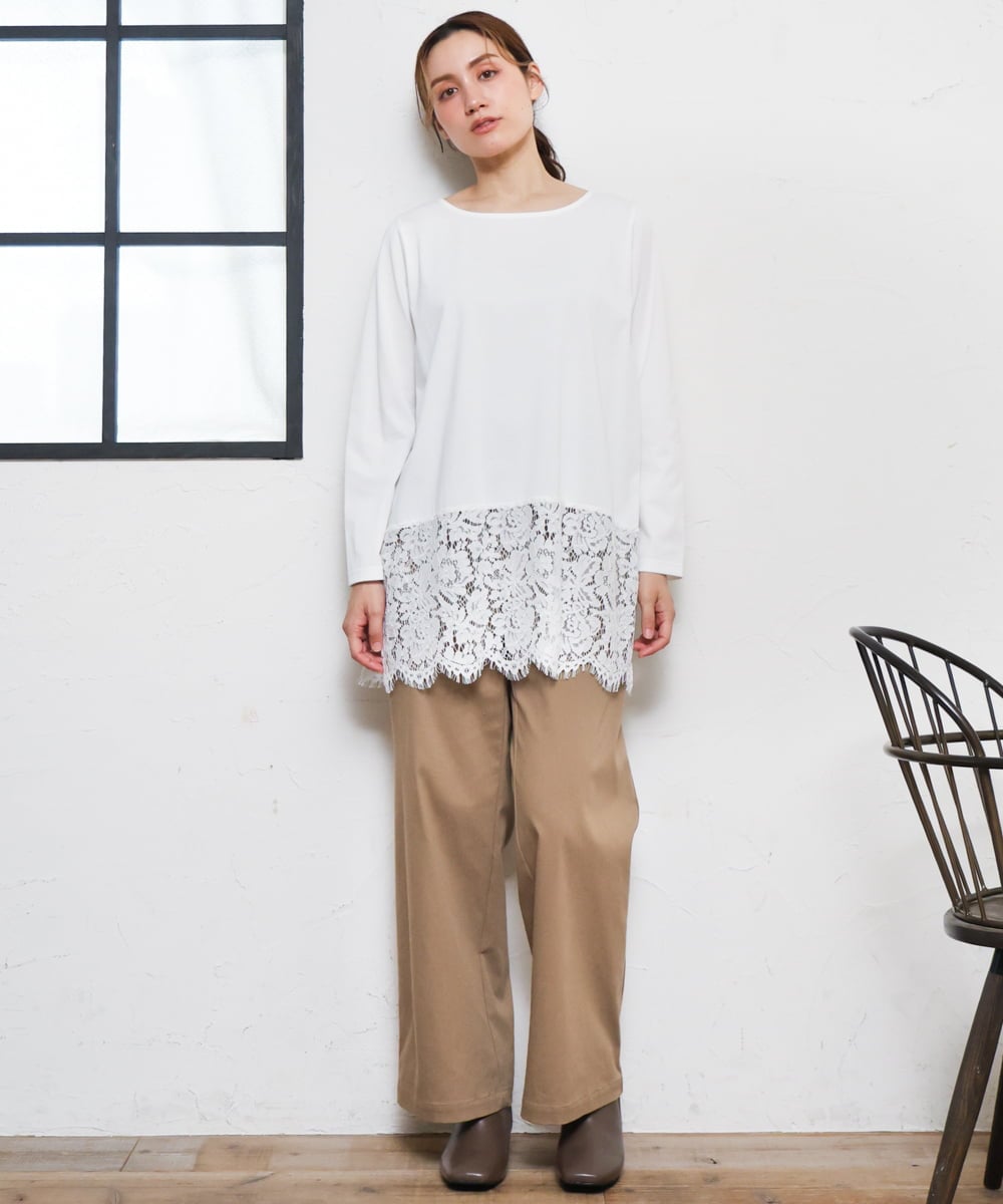 OLKLD21064 eur3(エウルキューブ) 【大きいサイズ】レースヘムカットソー ホワイト