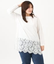 OLKLD21064 eur3(エウルキューブ) 【大きいサイズ】レースヘムカットソー ホワイト