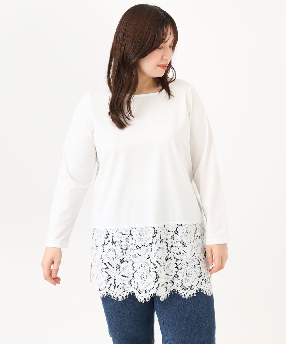 OLKLD21064 eur3(エウルキューブ) 【大きいサイズ】レースヘムカットソー ホワイト