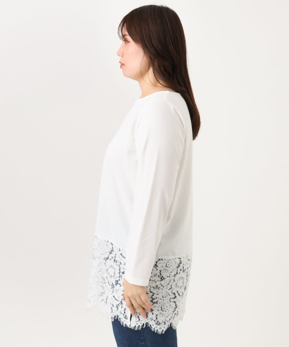 OLKLD21064 eur3(エウルキューブ) 【大きいサイズ】レースヘムカットソー ホワイト