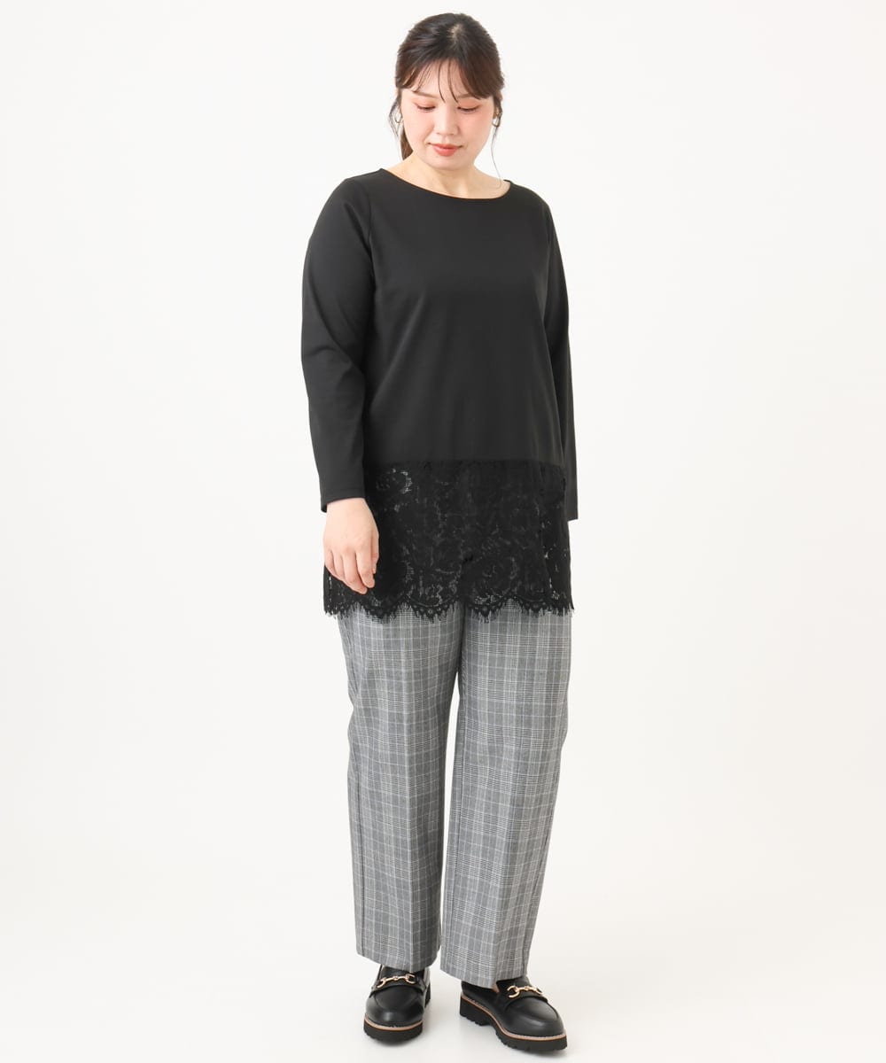 OLKLD21064 eur3(エウルキューブ) 【大きいサイズ】レースヘムカットソー ブラック