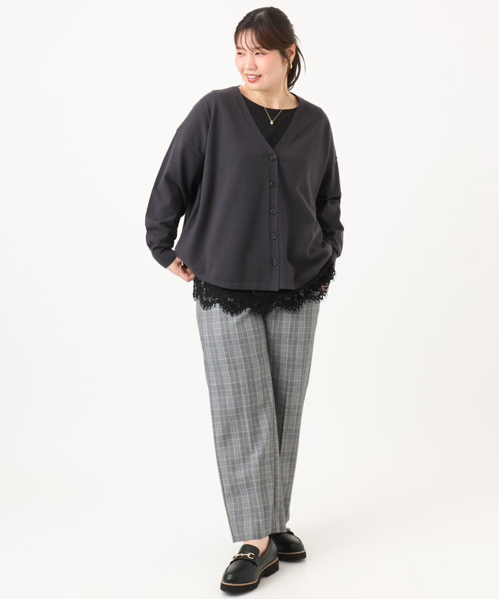 OLKLD21064 eur3(エウルキューブ) 【大きいサイズ】レースヘムカットソー ブラック