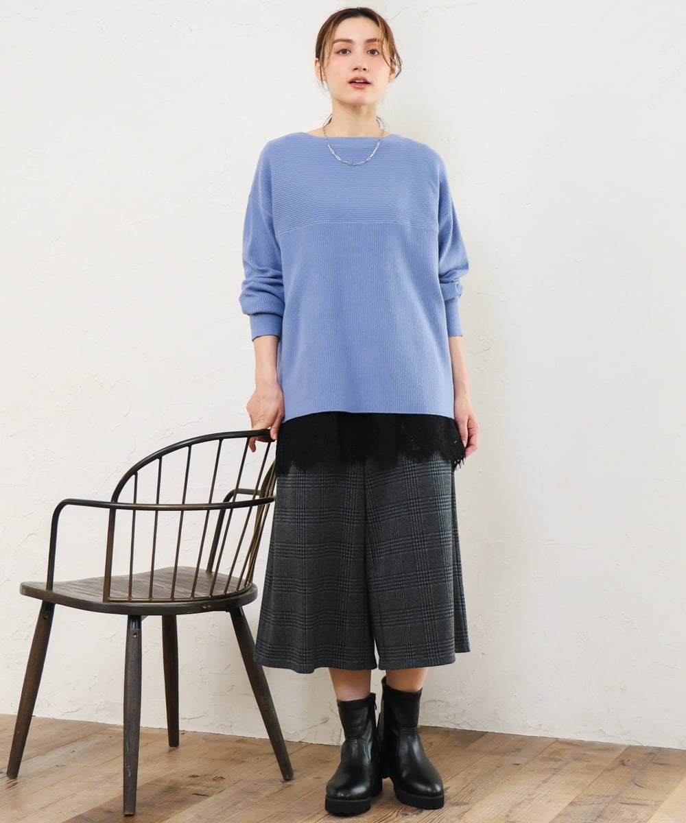 OLKLD21064 eur3(エウルキューブ) 【大きいサイズ】レースヘムカットソー ブラック