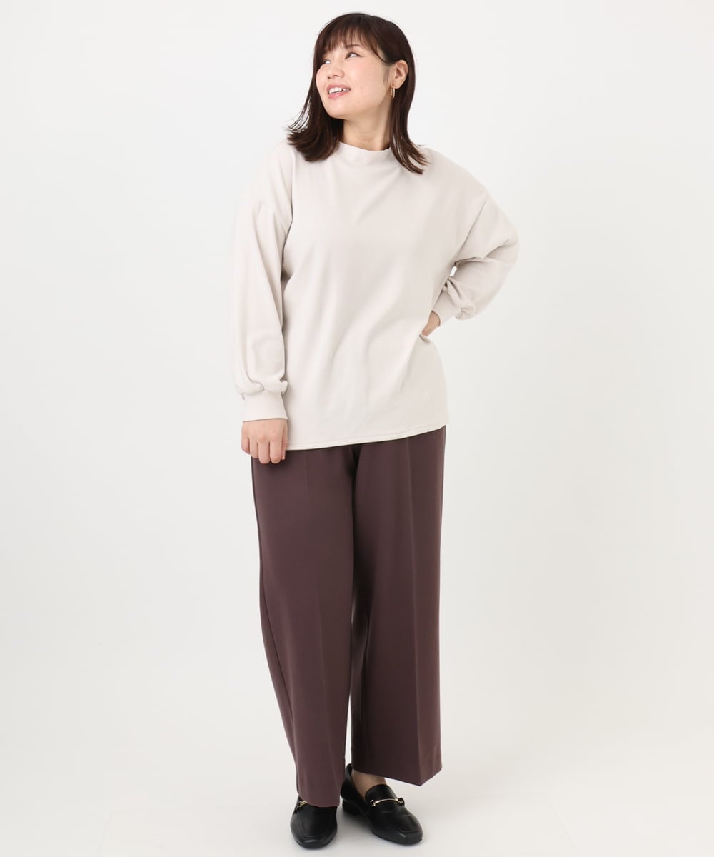 OLLAD11099 eur3(エウルキューブ) 【大きいサイズ】ロイヤルヒート裏起毛ワイドパンツ ダークブラウン(87)