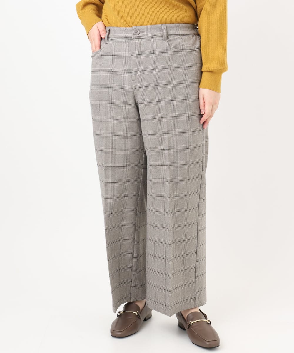 OLLAD11099 eur3(エウルキューブ) 【大きいサイズ】ロイヤルヒート裏起毛ワイドパンツ ライトグレー(91)