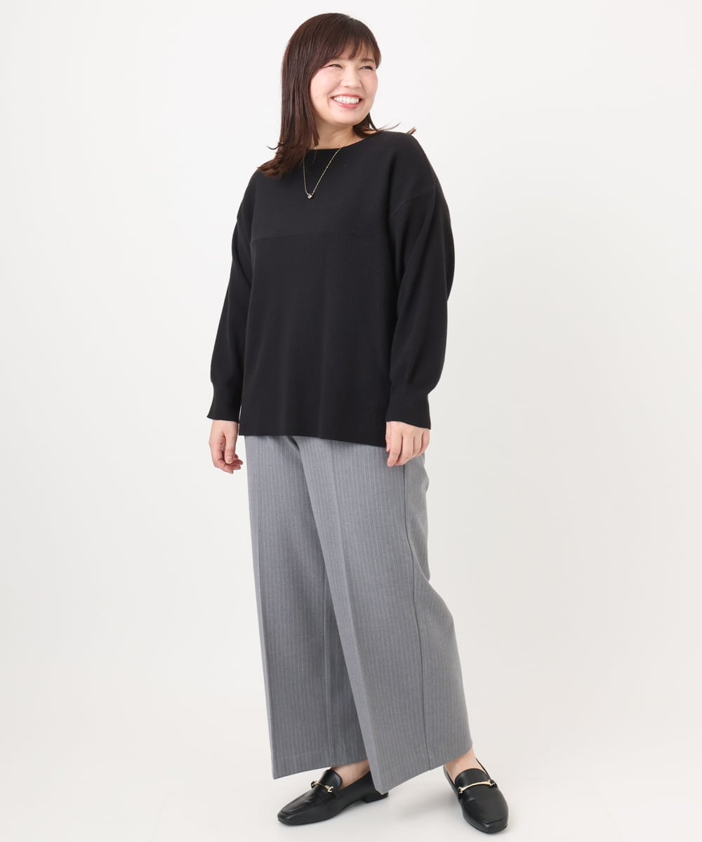OLLAD11099 eur3(エウルキューブ) 【大きいサイズ】ロイヤルヒート裏起毛ワイドパンツ ダークグレー(93)