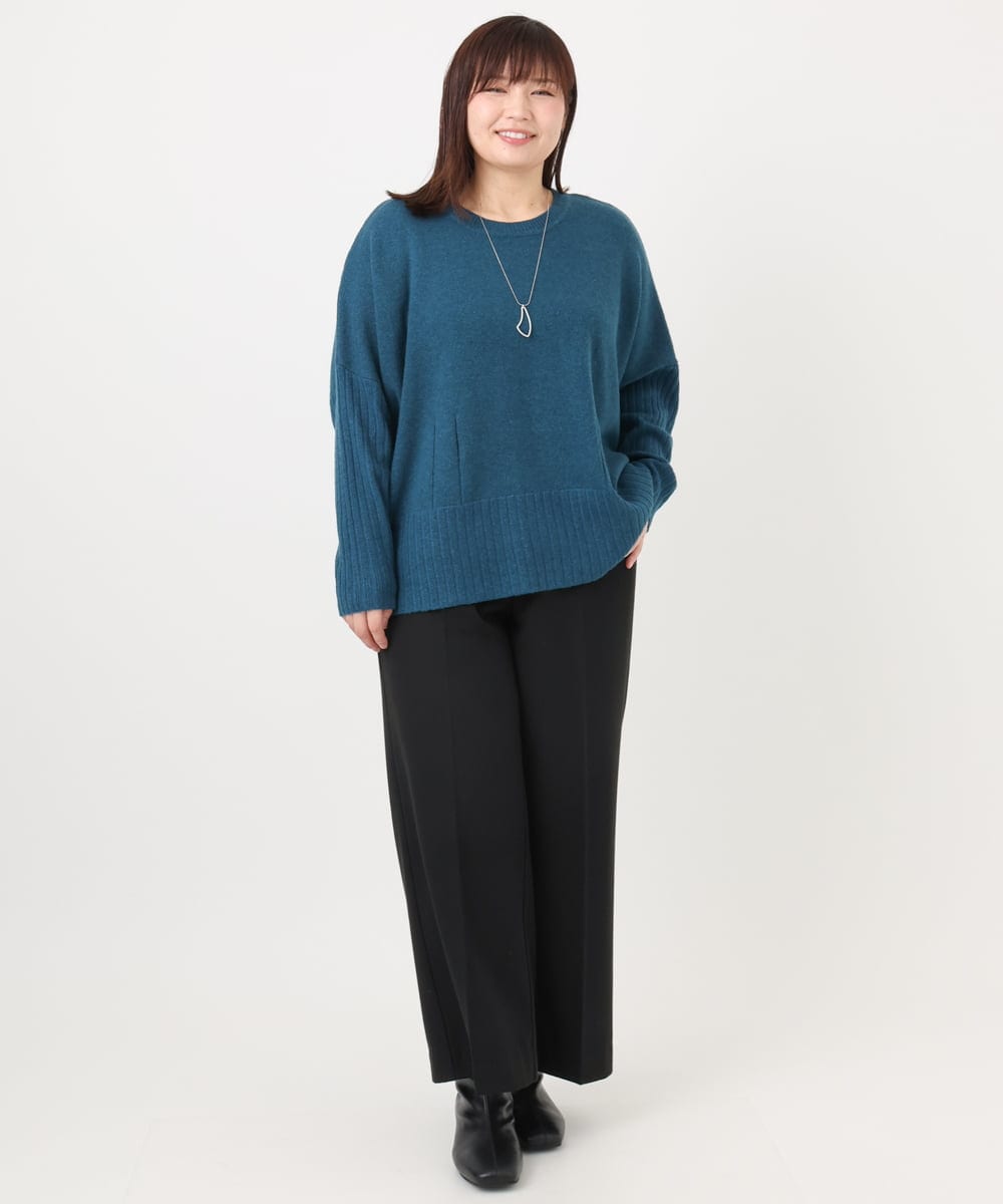 OLLAD11099 eur3(エウルキューブ) 【大きいサイズ】ロイヤルヒート裏起毛ワイドパンツ ブラック(94)