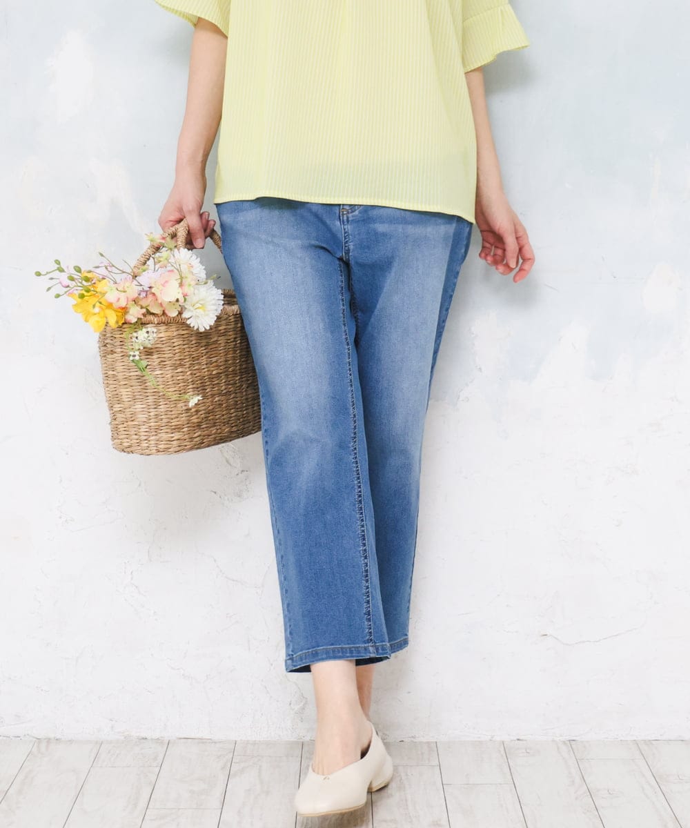 OLLFD17089 eur3(エウルキューブ) 【大きいサイズ/接冷感触】ストレッチゆるフィットデニム ブルー
