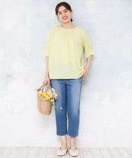 OLLFD17089 eur3(エウルキューブ) 【大きいサイズ/接冷感触】ストレッチゆるフィットデニム ブルー