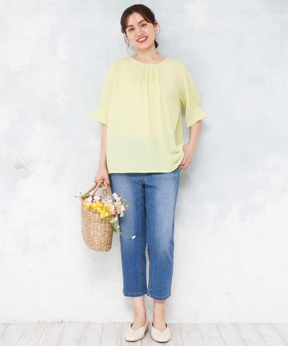 OLLFD17089 eur3(エウルキューブ) 【大きいサイズ/接冷感触】ストレッチゆるフィットデニム ブルー