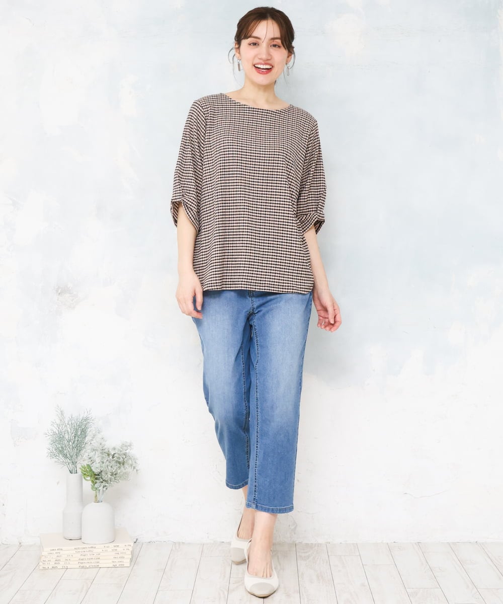OLLFD17089 eur3(エウルキューブ) 【大きいサイズ/接冷感触】ストレッチゆるフィットデニム ブルー