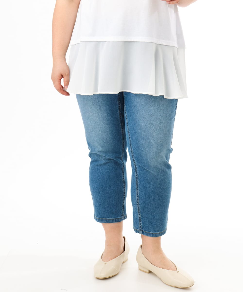 OLLFD17089 eur3(エウルキューブ) 【大きいサイズ/接冷感触】ストレッチゆるフィットデニム ブルー