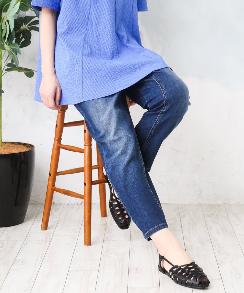 OLLFD17089 eur3(エウルキューブ) 【大きいサイズ/接冷感触】ストレッチゆるフィットデニム ネイビー
