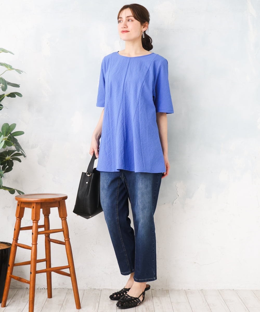 OLLFD17089 eur3(エウルキューブ) 【大きいサイズ/接冷感触】ストレッチゆるフィットデニム ネイビー
