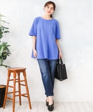 OLLFD17089 eur3(エウルキューブ) 【大きいサイズ/接冷感触】ストレッチゆるフィットデニム ネイビー