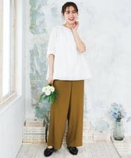 OLLFD18099 eur3(エウルキューブ) 【大きいサイズ】ストレッチワイドイージーパンツ キャメル