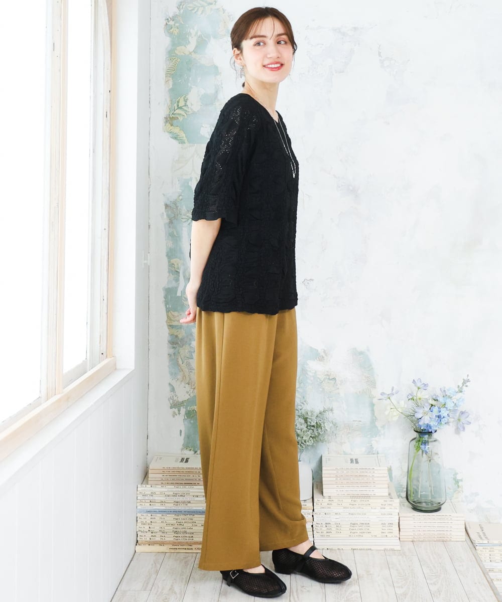 OLLFD18099 eur3(エウルキューブ) 【大きいサイズ】ストレッチワイドイージーパンツ キャメル