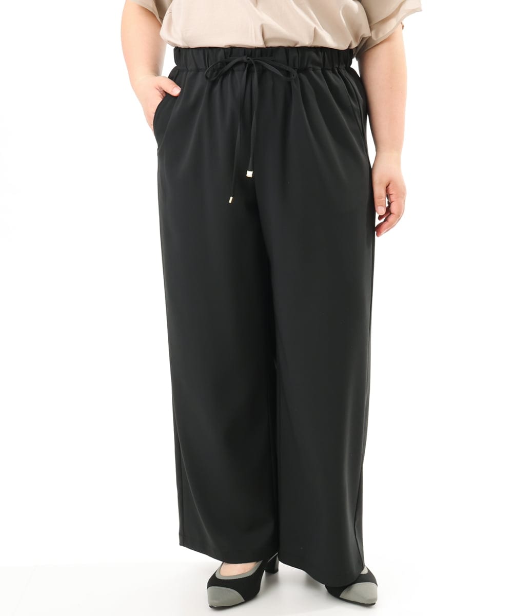 OLLFD18099 eur3(エウルキューブ) 【大きいサイズ】ストレッチワイドイージーパンツ ブラック