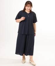 OLLGD29089 eur3(エウルキューブ) 【大きいサイズ/接触冷感/セットアップ対応】ジャージーワイドパンツ ネイビー