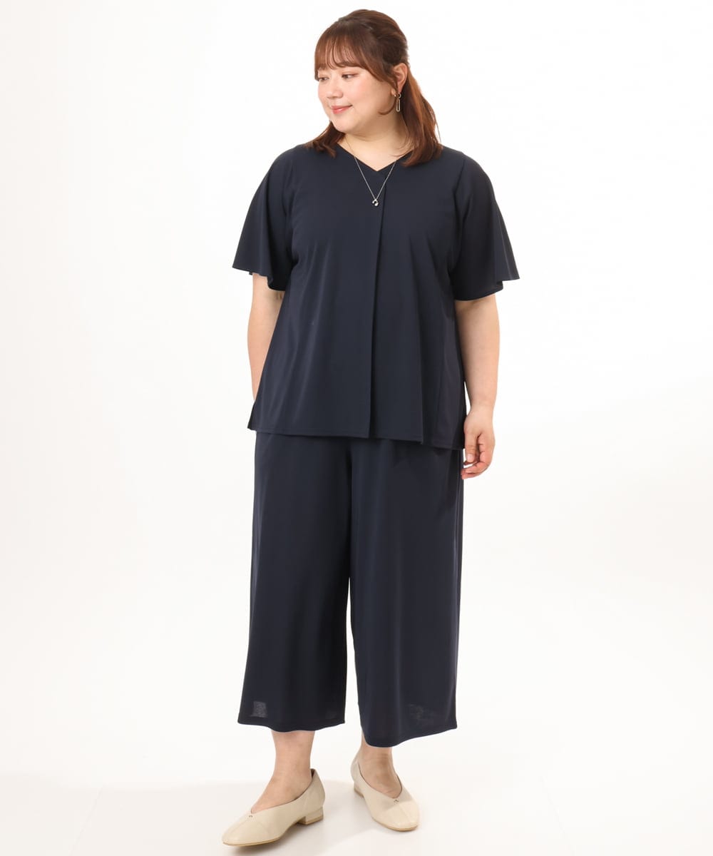 OLLGD29089 eur3(エウルキューブ) 【大きいサイズ/接触冷感/セットアップ対応】ジャージーワイドパンツ ネイビー