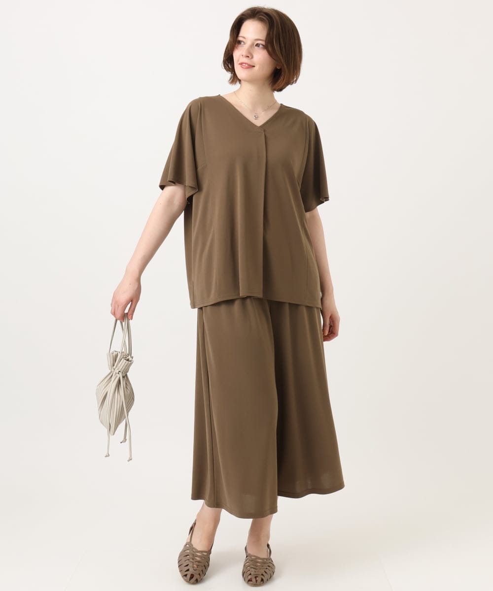 OLLGD29089 eur3(エウルキューブ) 【大きいサイズ/接触冷感/セットアップ対応】ジャージーワイドパンツ モカ