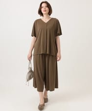 OLLGD29089 eur3(エウルキューブ) 【大きいサイズ/接触冷感/セットアップ対応】ジャージーワイドパンツ モカ