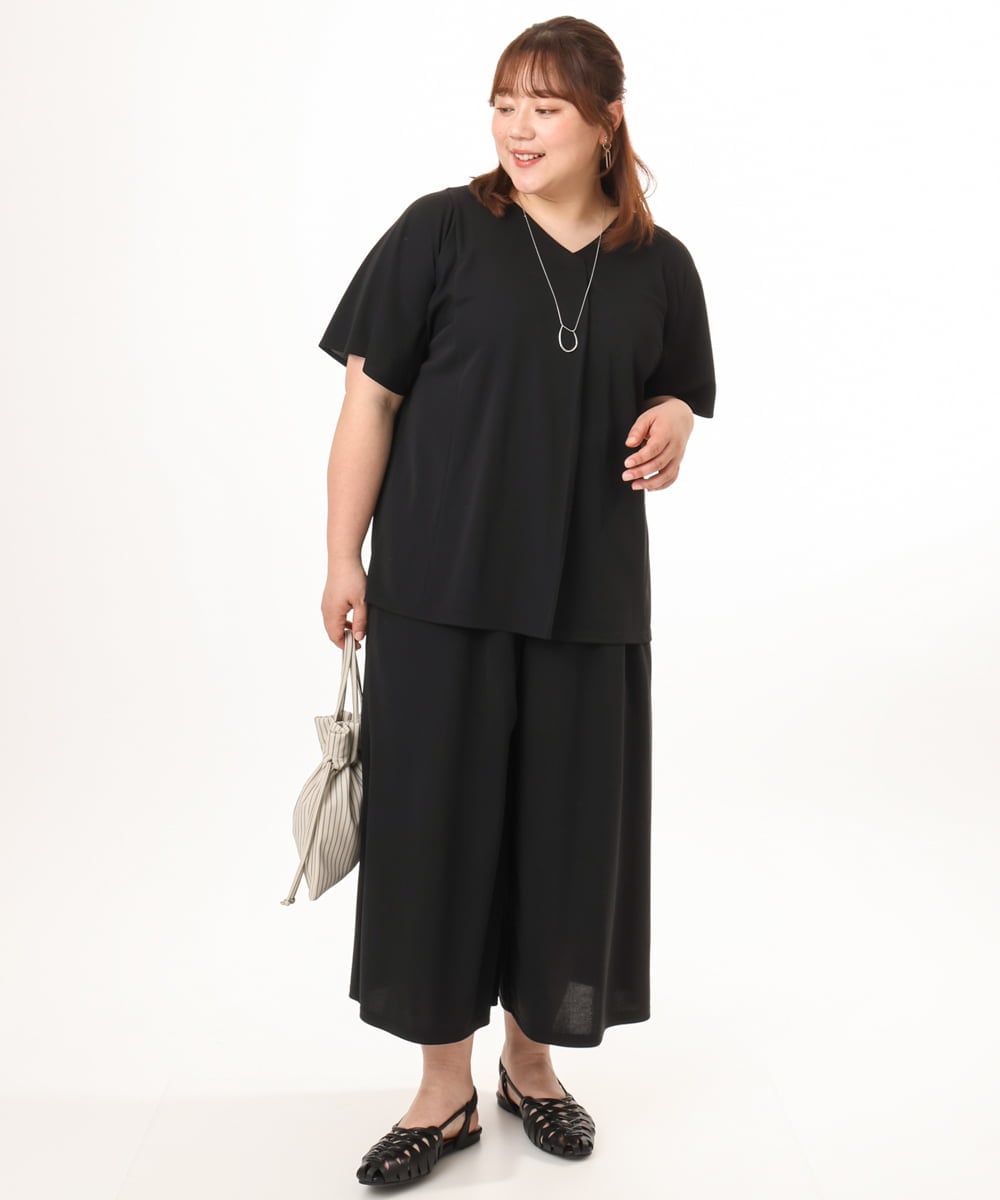 OLLGD29089 eur3(エウルキューブ) 【大きいサイズ/接触冷感/セットアップ対応】ジャージーワイドパンツ ブラック