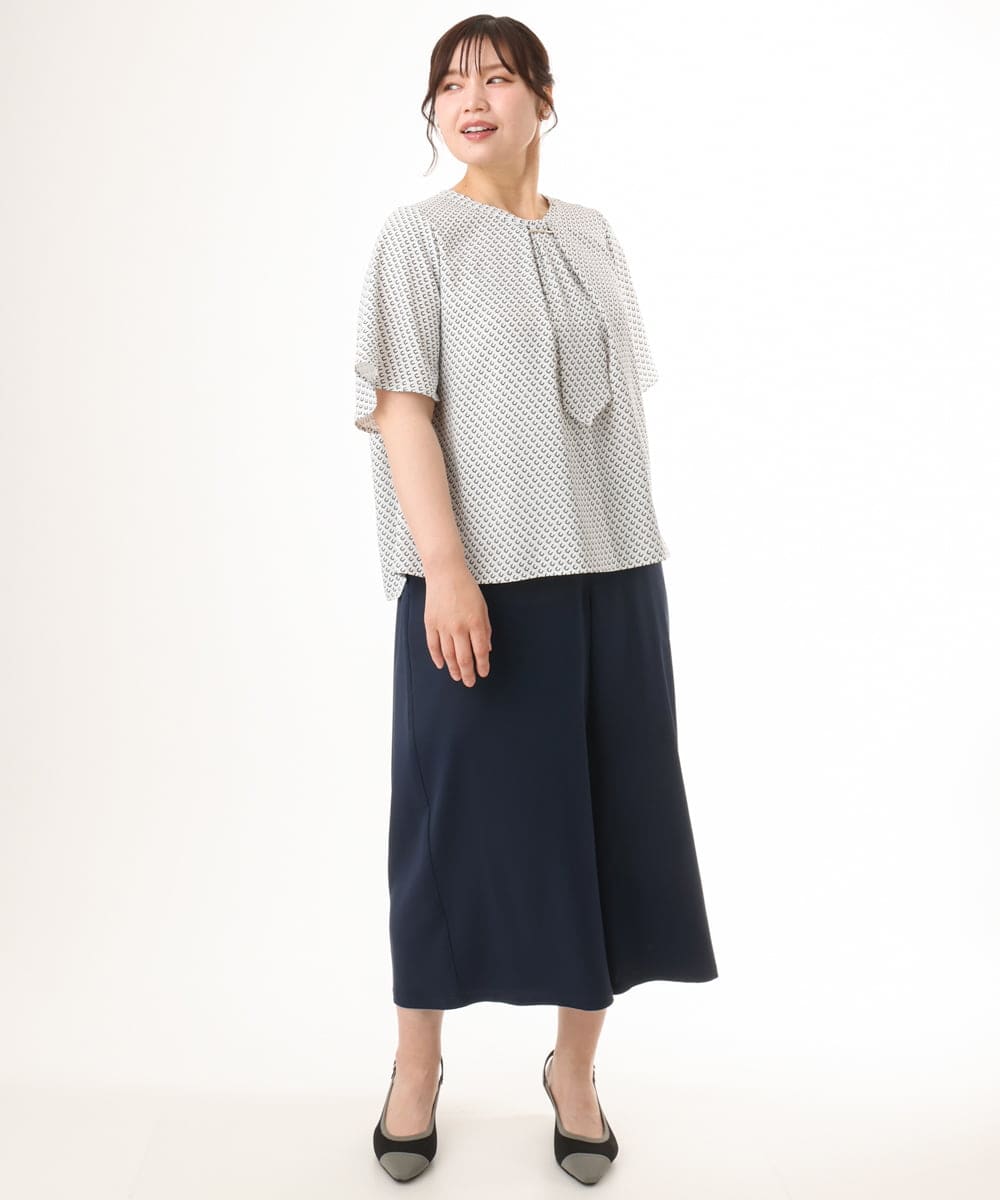 OLLHD30119 eur3(エウルキューブ) 【大きいサイズ/接触冷感】クロップドワイドパンツ ネイビー