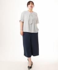 OLLHD30119 eur3(エウルキューブ) 【大きいサイズ/接触冷感】クロップドワイドパンツ ネイビー