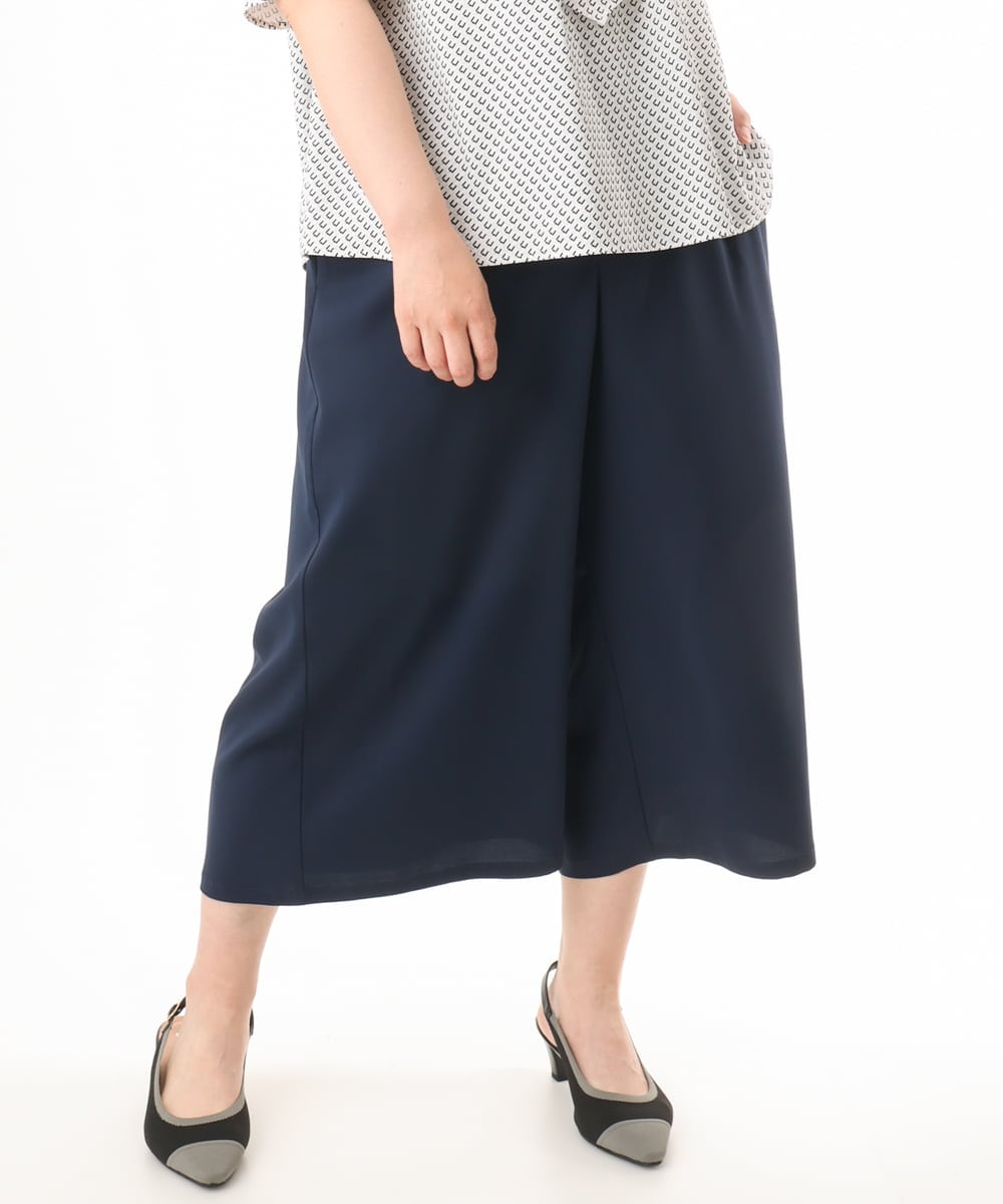 OLLHD30119 eur3(エウルキューブ) 【大きいサイズ/接触冷感】クロップドワイドパンツ ネイビー