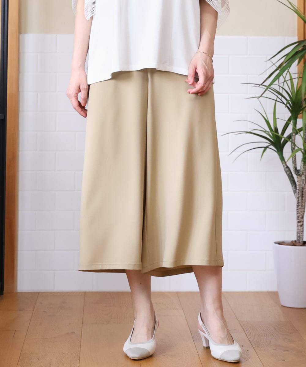 OLLHD30119 eur3(エウルキューブ) 【大きいサイズ/接触冷感】クロップドワイドパンツ ベージュ