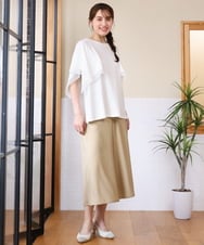 OLLHD30119 eur3(エウルキューブ) 【大きいサイズ/接触冷感】クロップドワイドパンツ ベージュ