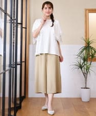 OLLHD30119 eur3(エウルキューブ) 【大きいサイズ/接触冷感】クロップドワイドパンツ ベージュ