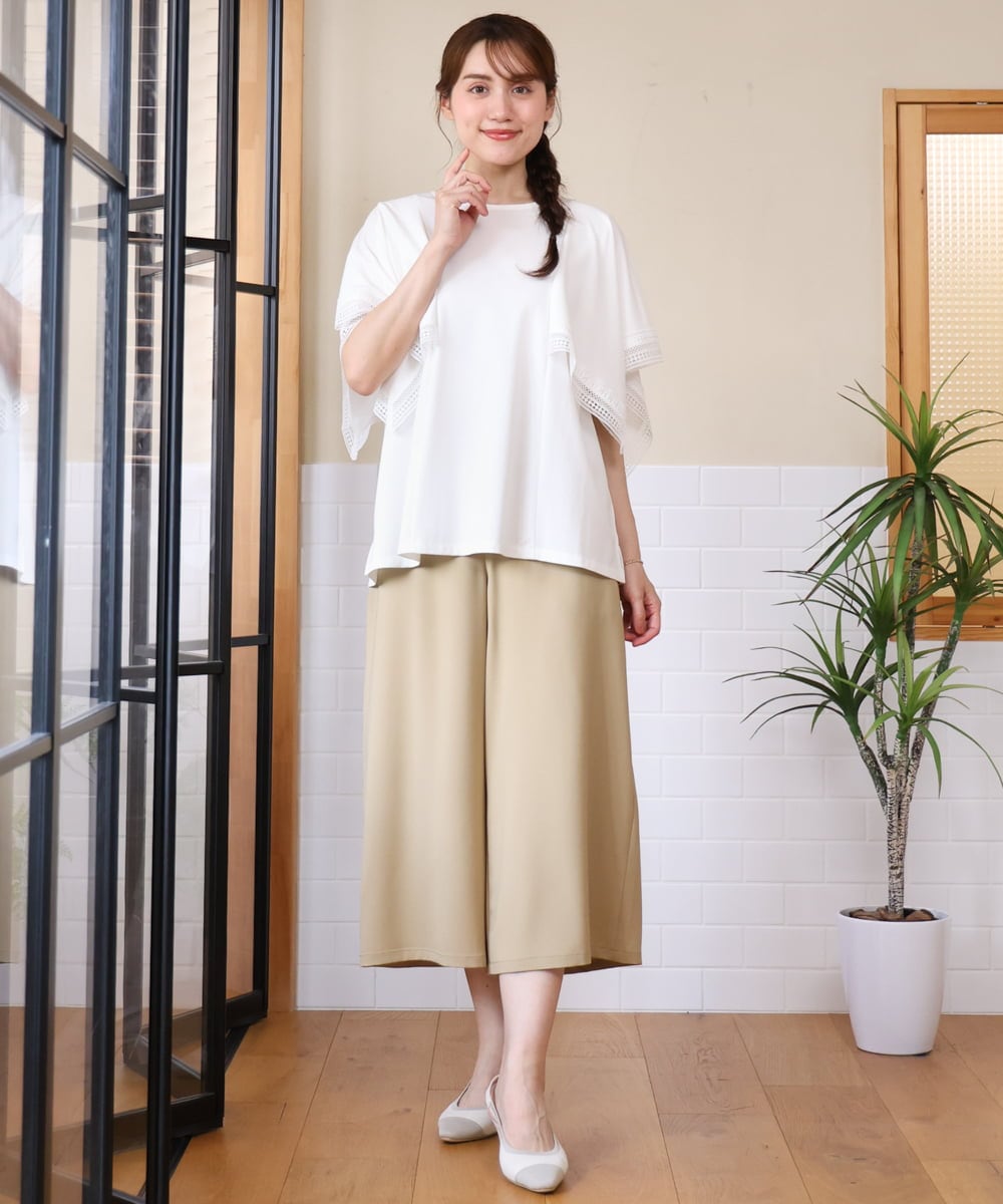 OLLHD30119 eur3(エウルキューブ) 【大きいサイズ/接触冷感】クロップドワイドパンツ ベージュ