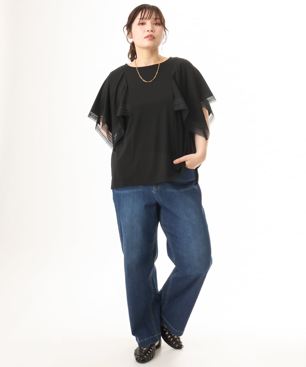 OLLHD31109 eur3(エウルキューブ) 【大きいサイズ/接触冷感】ストレートワイドデニムパンツ ネイビー