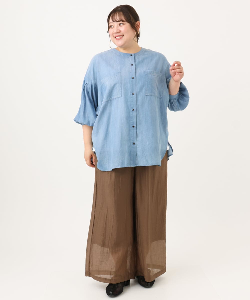 OLLID36129 eur3(エウルキューブ) 【大きいサイズ】シア―ワイドパンツ モカ(無地）