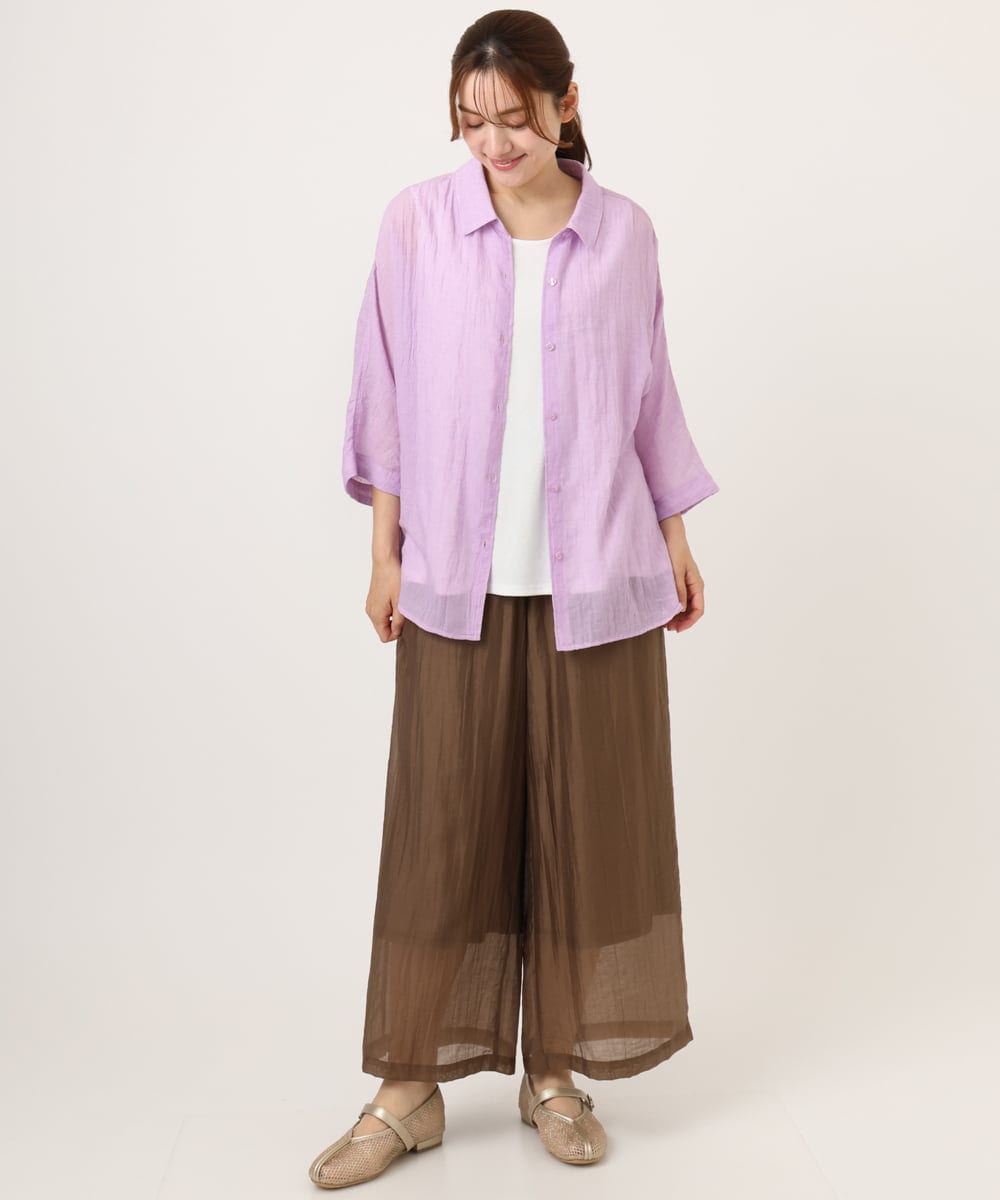 OLLID36129 eur3(エウルキューブ) 【大きいサイズ】シア―ワイドパンツ モカ(無地）