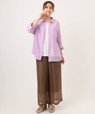 OLLID36129 eur3(エウルキューブ) 【大きいサイズ】シア―ワイドパンツ モカ(無地）
