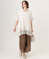 OLLID36129 eur3(エウルキューブ) 【大きいサイズ】シア―ワイドパンツ モカ(無地）