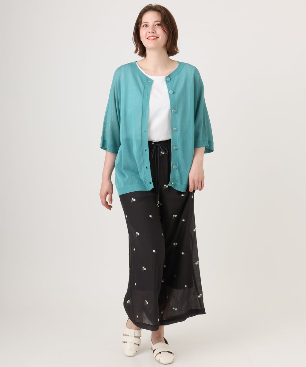 OLLID36129 eur3(エウルキューブ) 【大きいサイズ】シア―ワイドパンツ ダークグレー(刺繍）