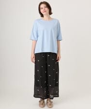 OLLID36129 eur3(エウルキューブ) 【大きいサイズ】シア―ワイドパンツ ダークグレー(刺繍）