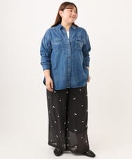 OLLID36129 eur3(エウルキューブ) 【大きいサイズ】シア―ワイドパンツ ダークグレー(刺繍）